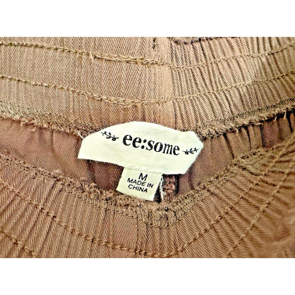eesome Jogger Pants Women's Medium M Smocked Waist Light Brown Mocha Lightweight - Picture 2 of 3